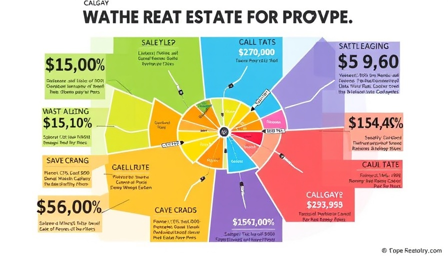 Colorful infographic of Calgary real estate prices and statistics.