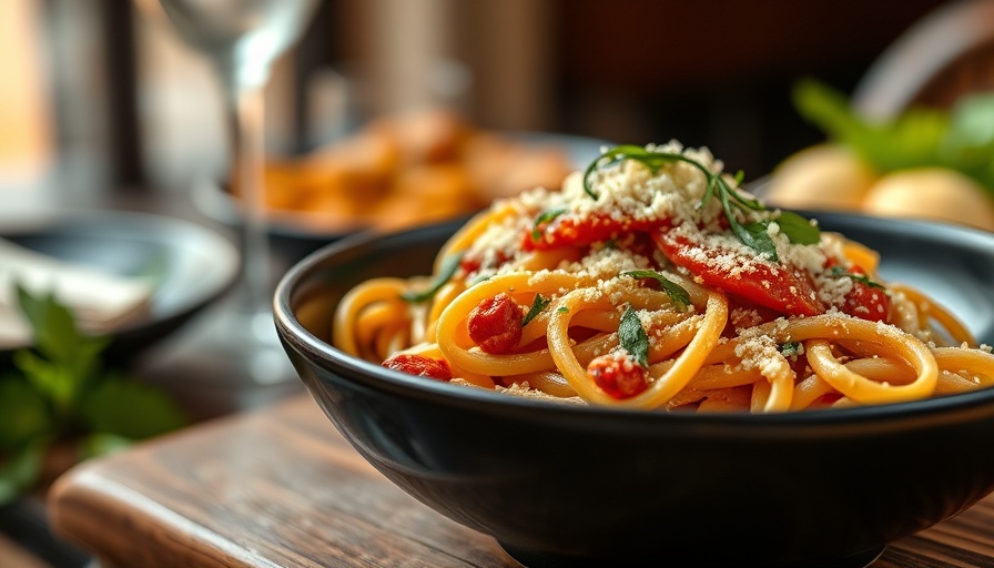 Tuscan dining in Calgary: savory pasta with cheese and herbs.