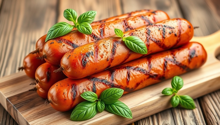 Calgary's Italian sausages grilled and garnished with basil.