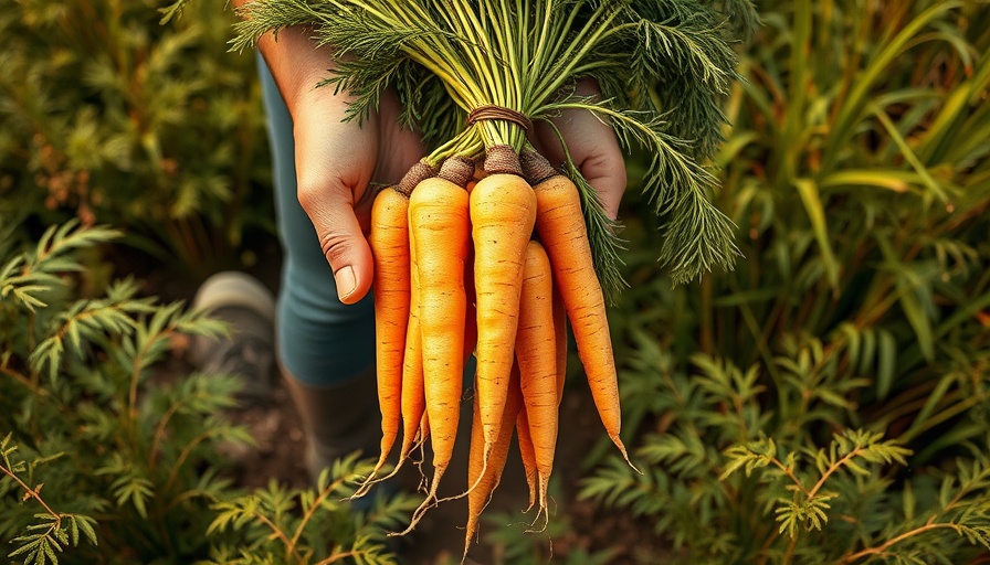 Fresh carrots from local farms held by person in a garden.