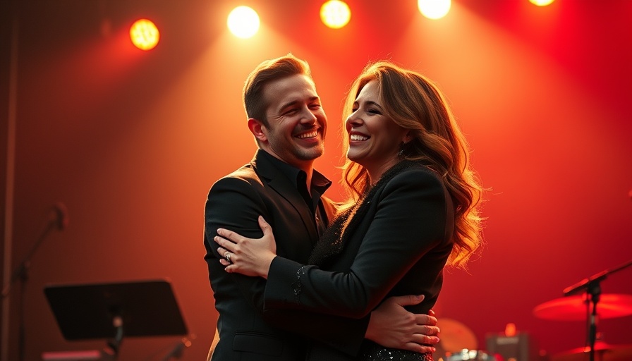 Charming couple at stage with musical background.