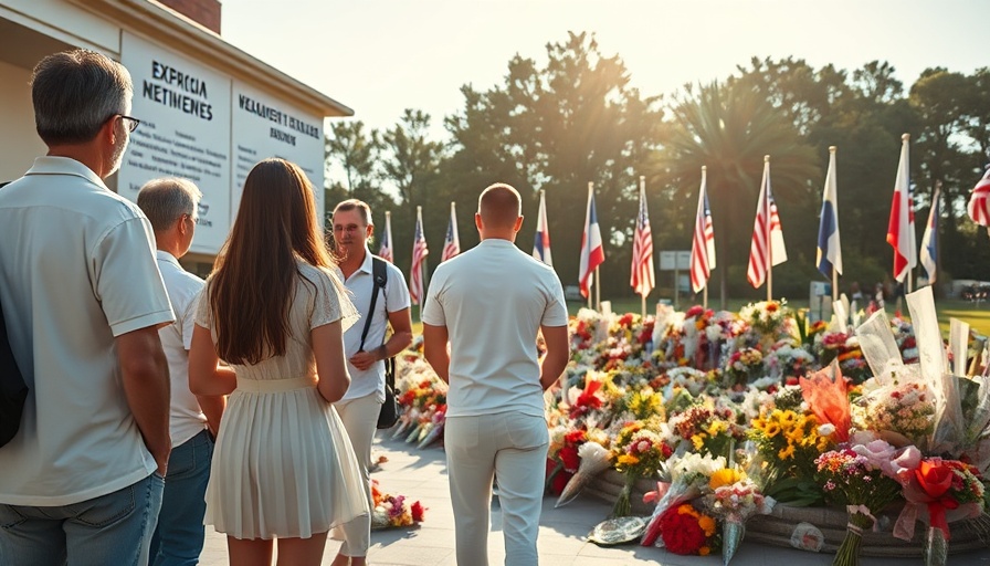 Memorial at Turning Point Action site with people observing.