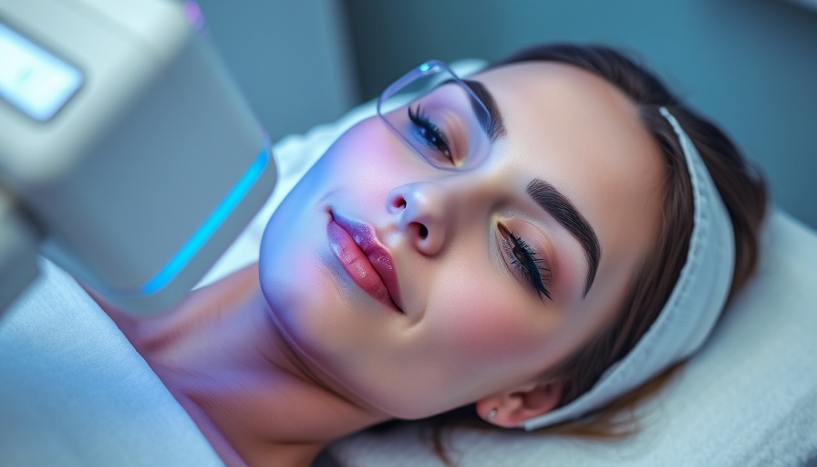 Young woman receiving IPL photofacial treatment in spa.