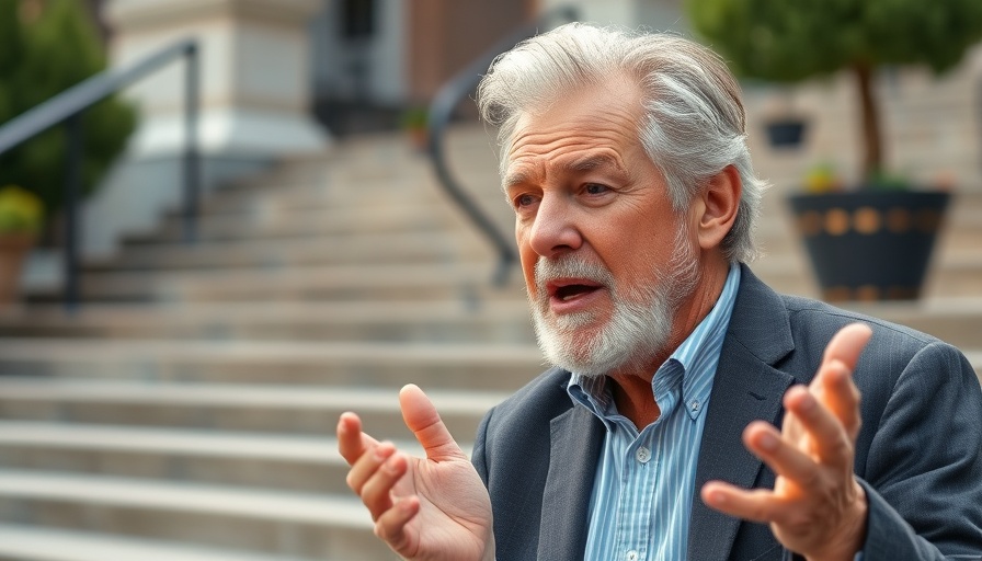 Prominent figure making announcement outside steps, discussing autism.