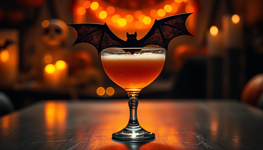 Ricardo’s Nightmare Before Christmas cocktail setting with bat garnish.