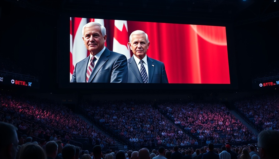 Stadium billboard tribute during event with large audience, related to Christianity and Politics.