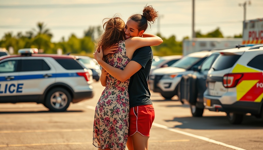 Women embrace near emergency vehicles after Michigan church shooting.