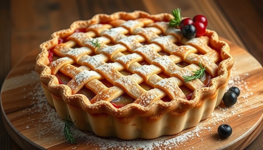 Big Orchard Pie with intricate lattice crust, berries, and rosemary.