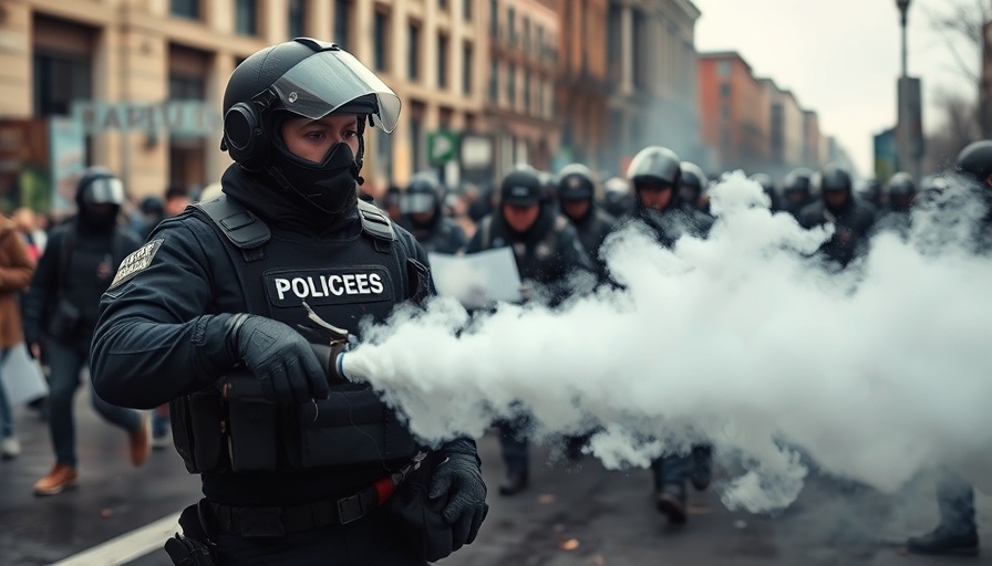 Law enforcement deploying tear gas during protest amid legal battle.