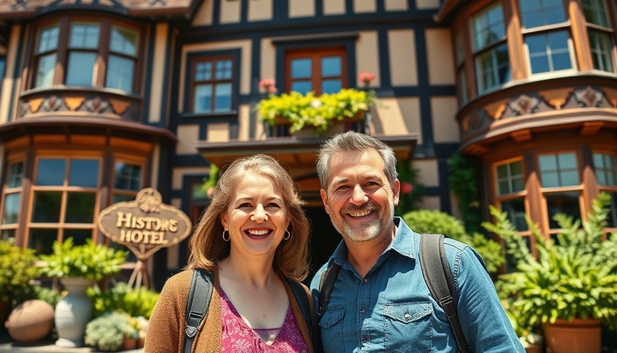 Washington State's oldest hotel with people in front on a sunny day.