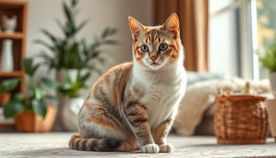 Calm cat sitting in cozy room, showcasing benefits of cats on mental health.