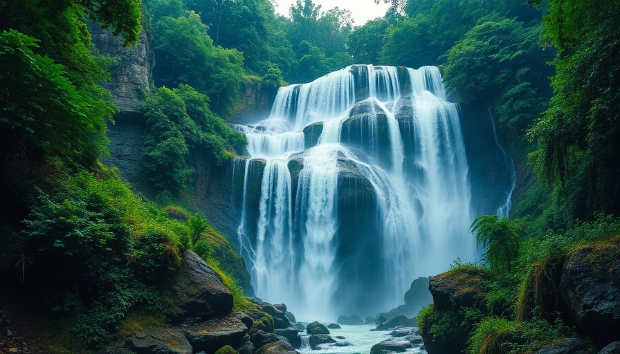 Scenic waterfall in Columbia River Gorge with dense forest backdrop.