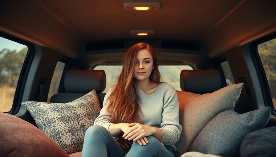 Young woman relaxing in cozy van interior, Overnight Alone in my Van.