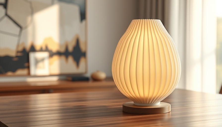 Elegant pleated design lamp under $100 glows warmly on a wooden table