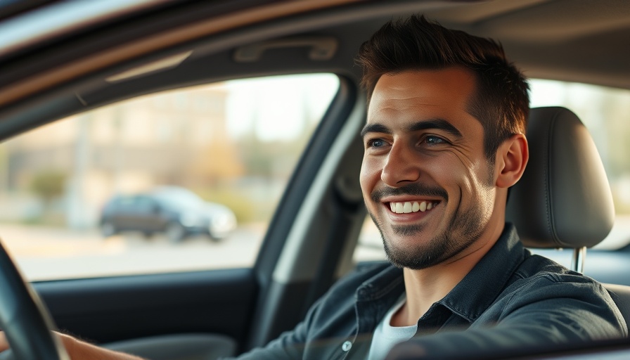 Engaged man in car, mid-conversation, discussing 'we weren’t sure we’d make it out'.