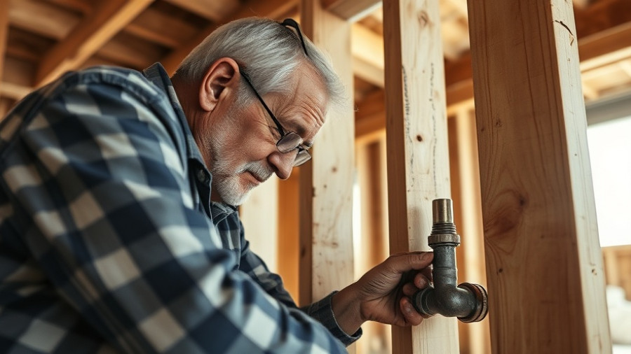 Older man relocating washer dryer for aging in place in wooden framed room.