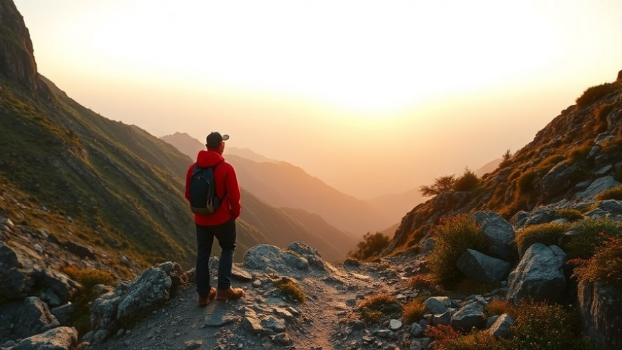 Traveler planning the best RV trip, scenic mountain path at sunrise.