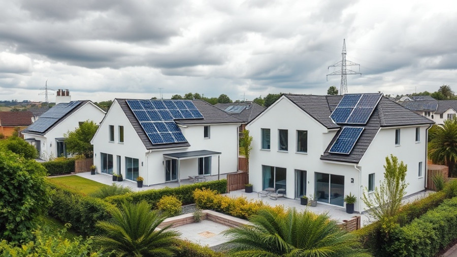 Modern homes with solar panels in affordable housing design.