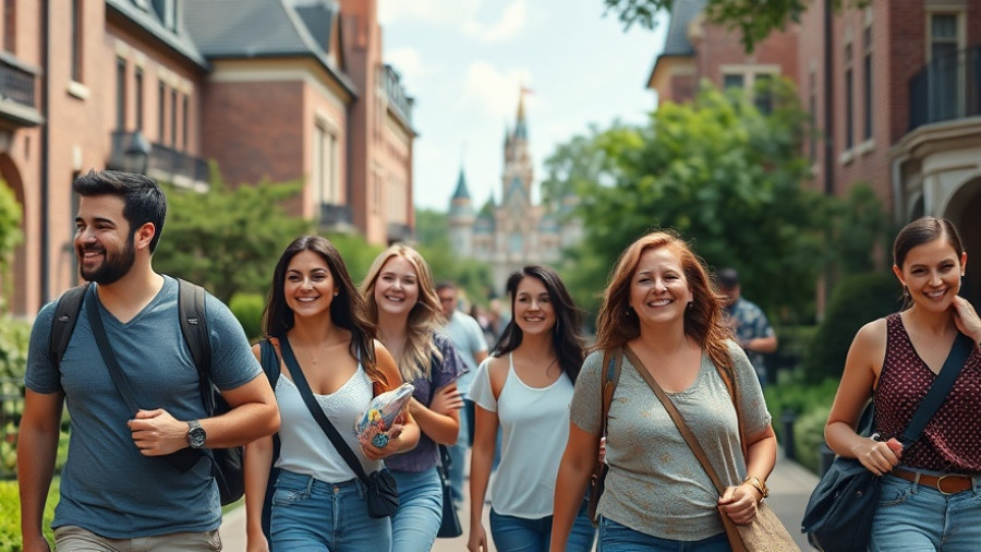 Disney Resort guests enjoying stroll, capturing joy.