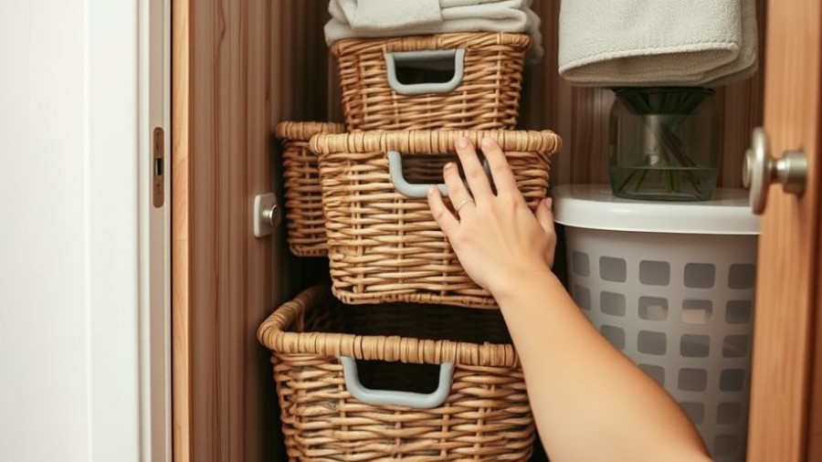 RV organization hack with baskets being arranged in a compact space.