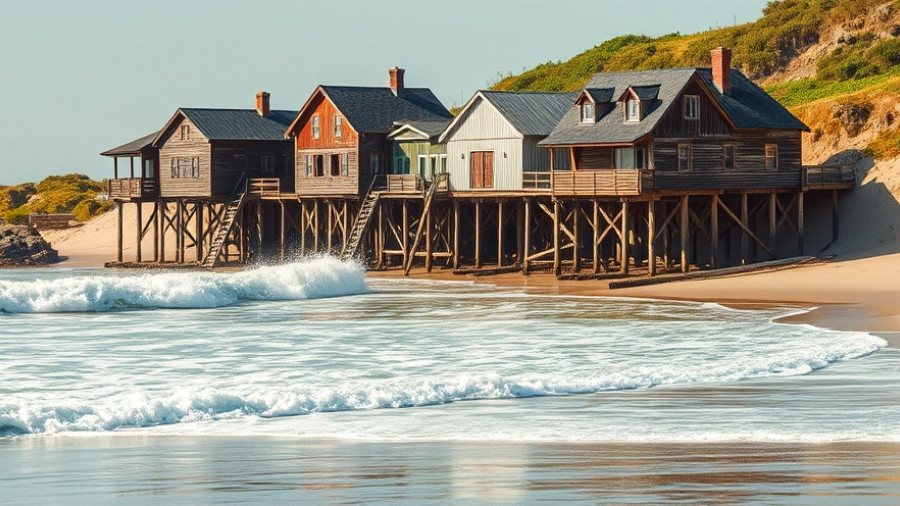 Outer Banks disappearing coastline with homes on stilts.
