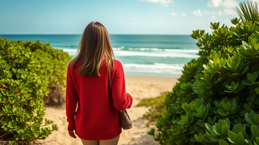 Exploring the Hamptons by RV: woman walking to beach.