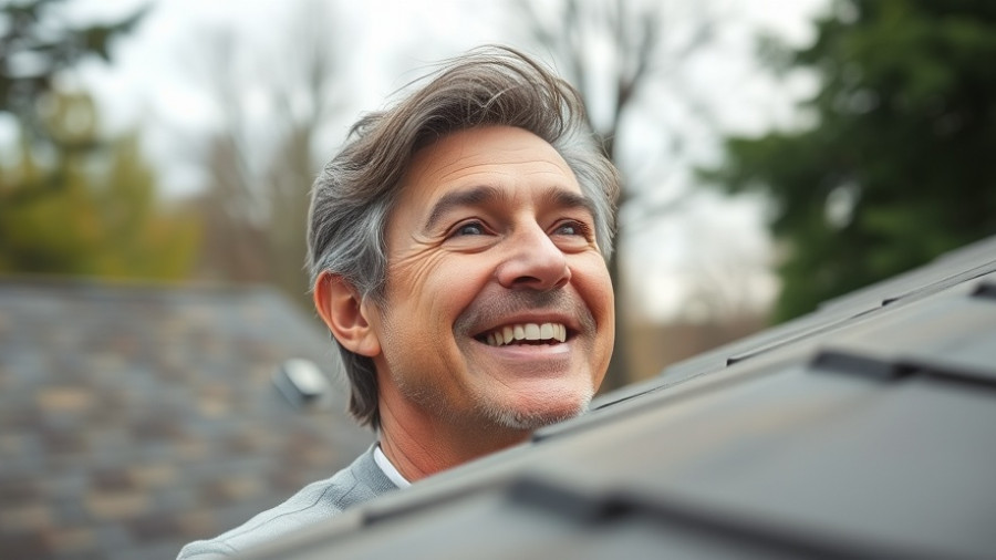 Satisfied homeowner admires freshly cleaned roof, soft morning light accentuating their smile.