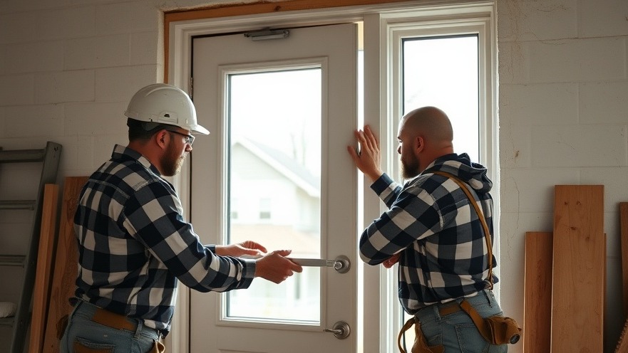 Experts engaged in DIY door projects, installing a window in a bright workshop.