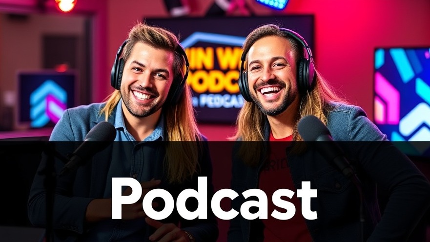 Dynamic podcast banner with co-hosts, showcasing color psychology and DIY home improvement tips.