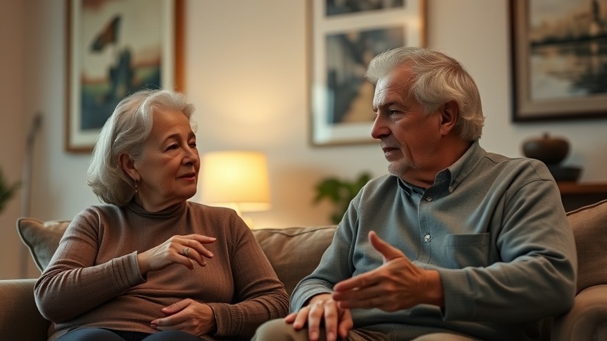Elderly couple discussing RV connectivity solutions in a warmly lit home.