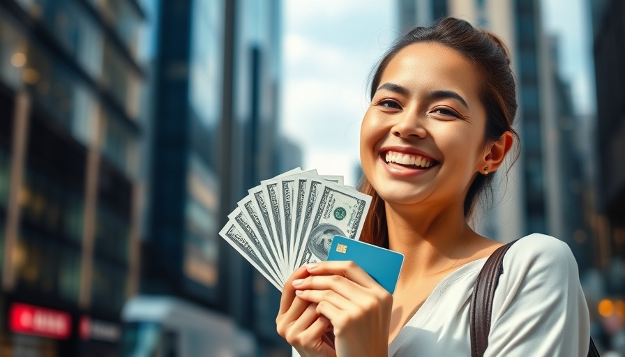 Smiling woman with cash and credit card, business credit cards concept