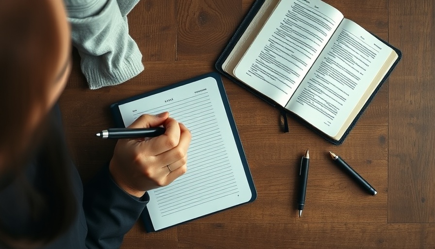 Person writing near open Bible for business planning and reflection