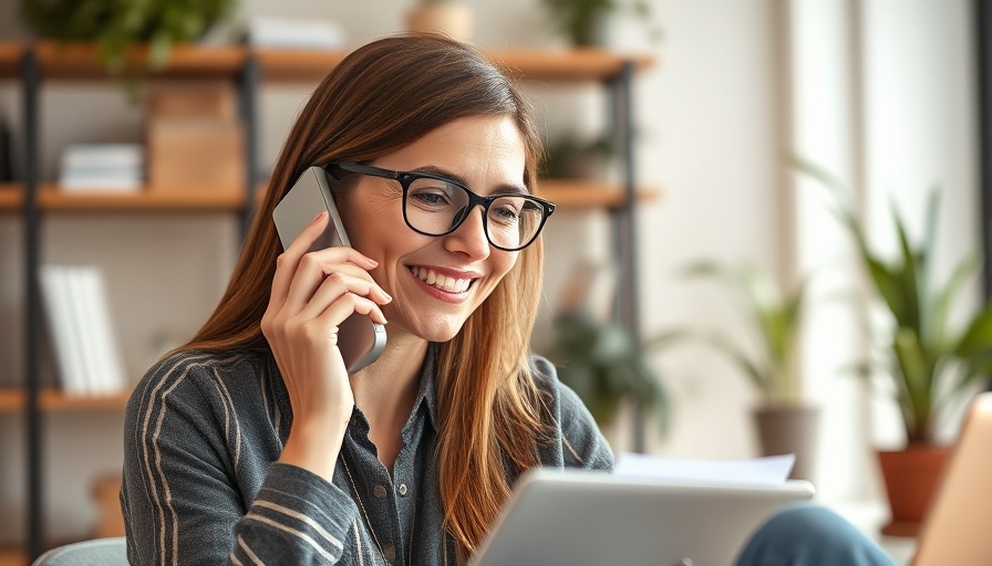 Woman using cold calling techniques in office setting.