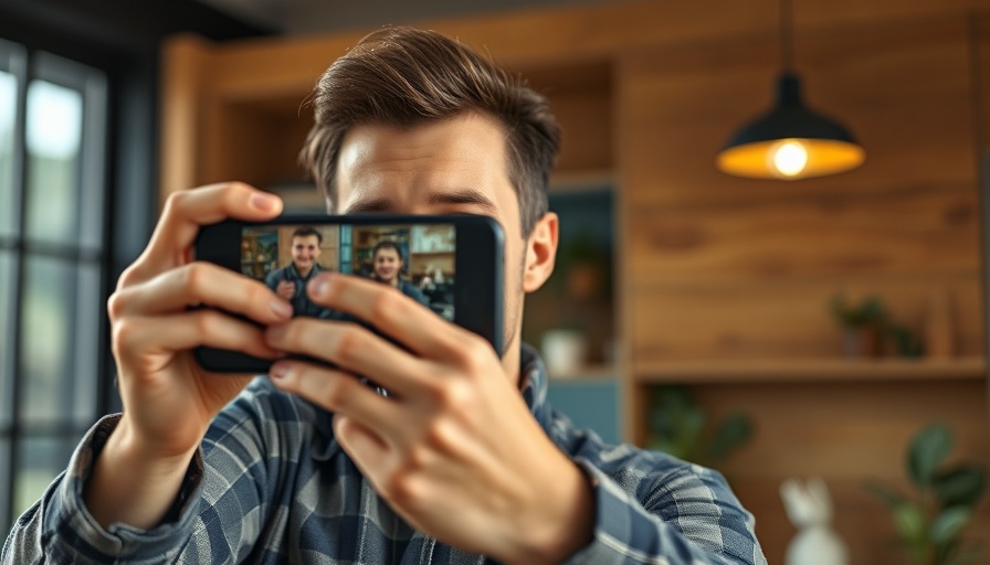 Man filming a video with a camera indoors, related to pressure washing video formats.