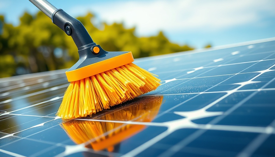 Cleaning solar panels with commercial grade equipment under clear sky.