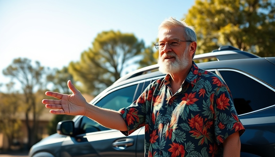 Affordable RV Lifestyle: Older man shares tips by an SUV in nature.