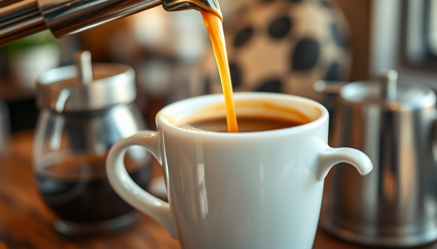 Aromatic café con leche being poured into a cup close-up.