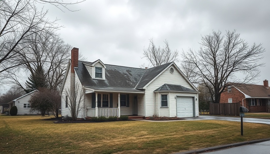 Suburban house awaiting pressure washing, cloudy day setting.