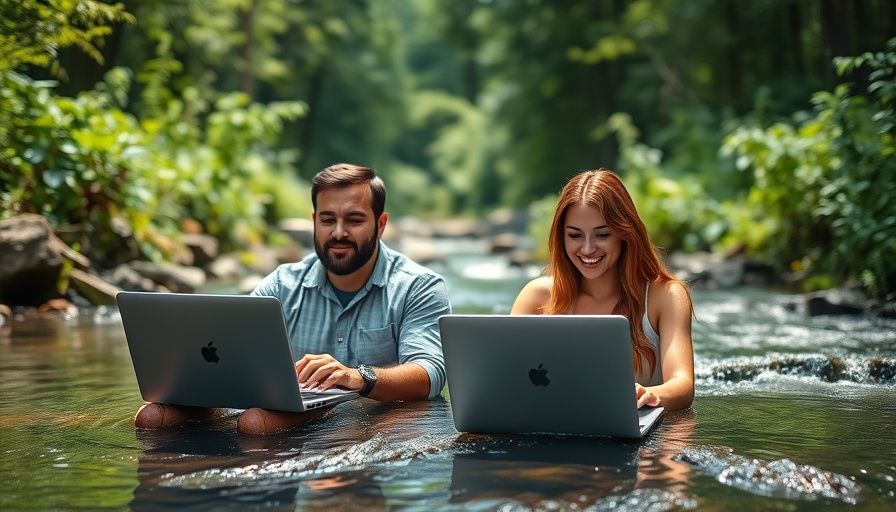 Living Off-Grid as a Full Time Creator: Two people working by a creek
