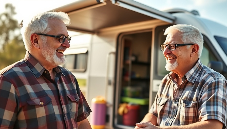 Affordable RV lifestyle discussion outside a budget-friendly RV.