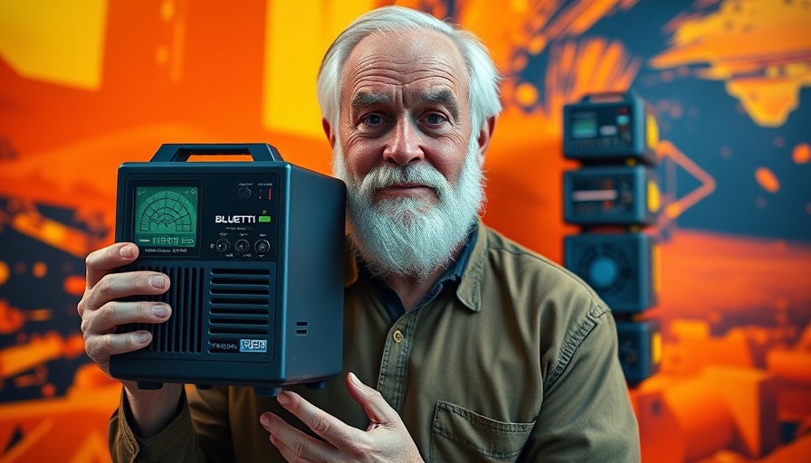 Elderly man with BLUETTI Apex 300 Power Station showcased.