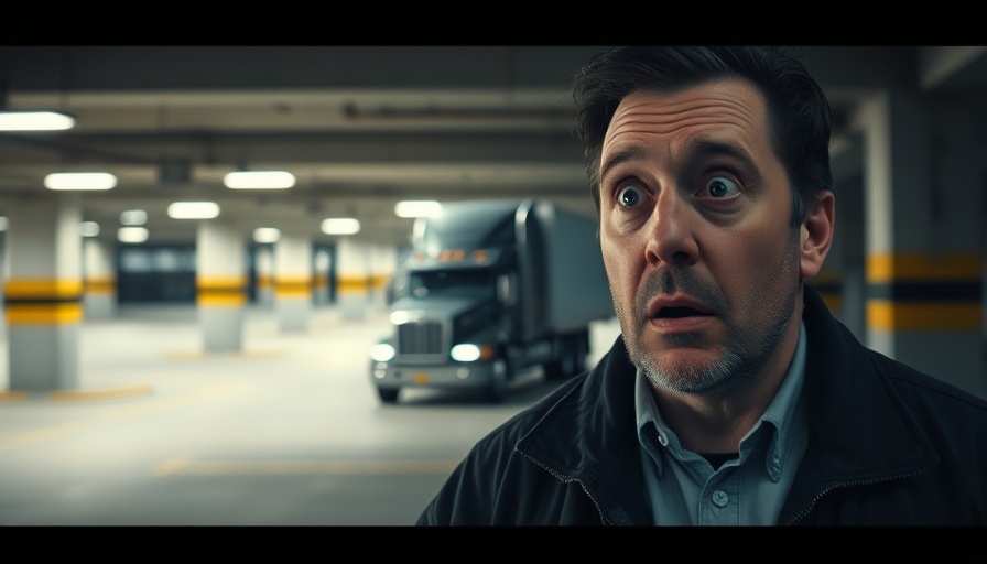 Man surprised by dually truck in Washington D.C. parking garage.