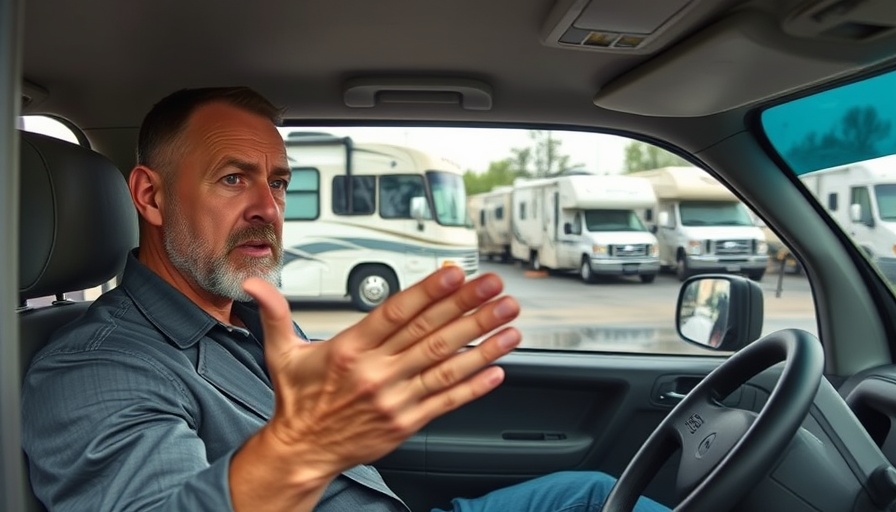 Unwritten Rules for RVers: Man gesturing at RV in rest area.
