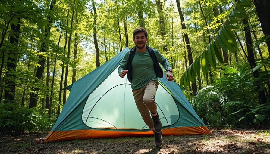 Camper runs as tent collapses, highlighting camping trip safety tips.