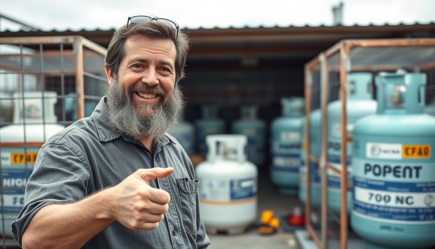 Bearded man discusses reduced propane options for RVs.
