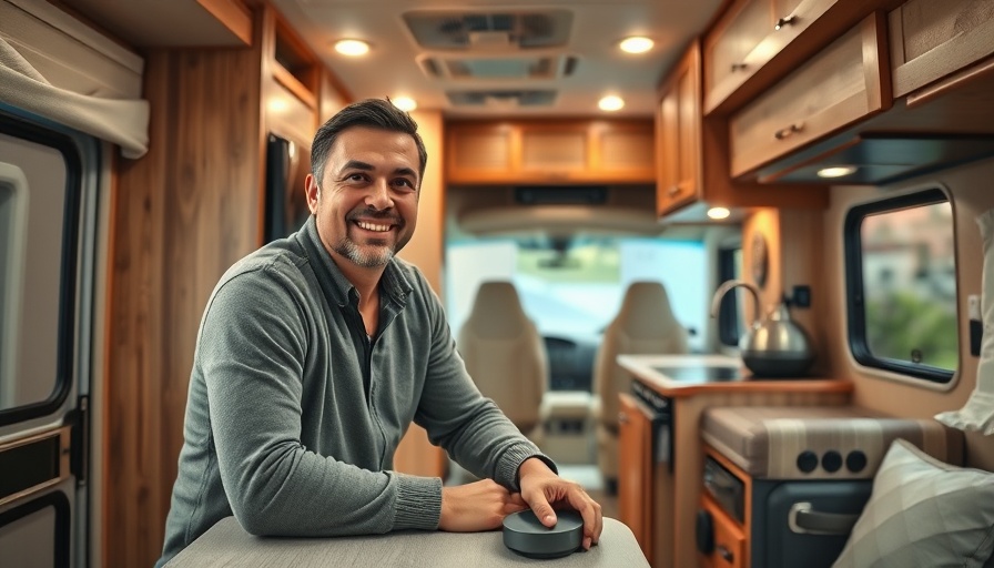 Man enjoying the affordable RV lifestyle in a cozy RV kitchen.