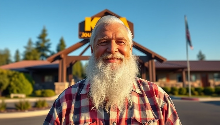 Smiling man at KOA Journey Texarkana campground entrance.