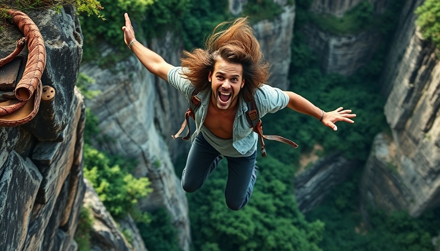 Cliff Jumping in the US: Man leaps off rocky cliff into water.