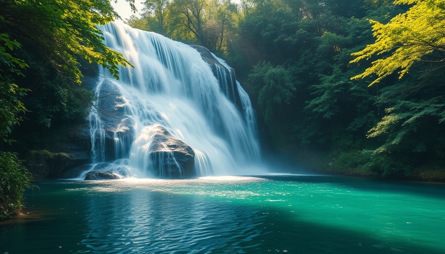Waterfall in forest, new adventure travel video inspiration.