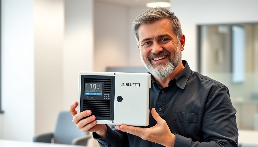 BLUETTI Elite 100 v2 Power Station displayed by a man in an office.